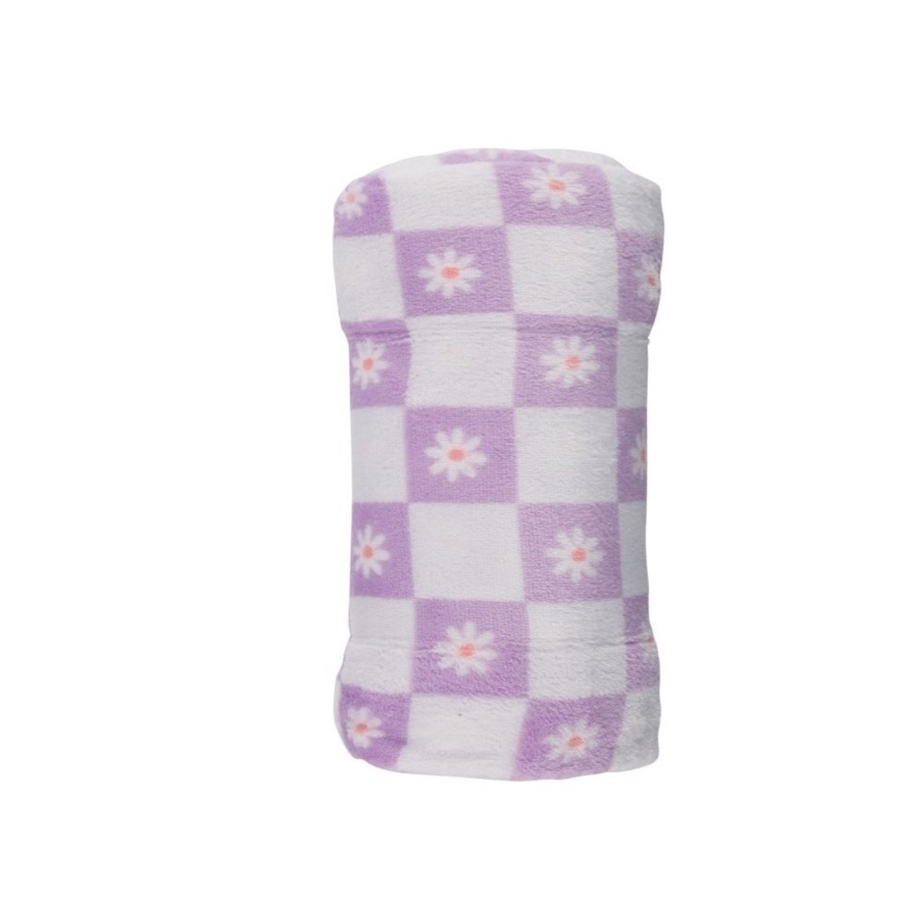 Purple Checkered Daisy Plush Throw Lavender Retro Floral Blanket 40" x 50" #1080